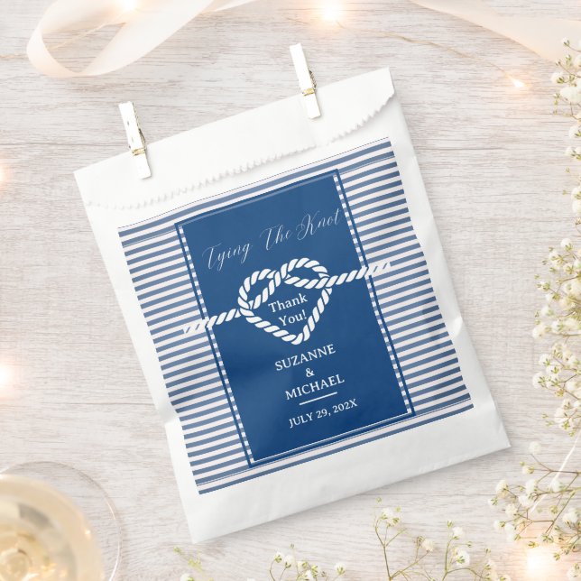 Sachets En Papier Mariage à bille Nautique Marine Blue Stripes (Coupé)