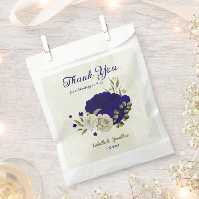 Sachets En Papier Mariage à fleurs bleu Royal (Coupé)