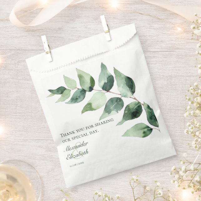 Sachets En Papier Mariage à l'aquarelle Eucalyptus | Blanc (Coupé)