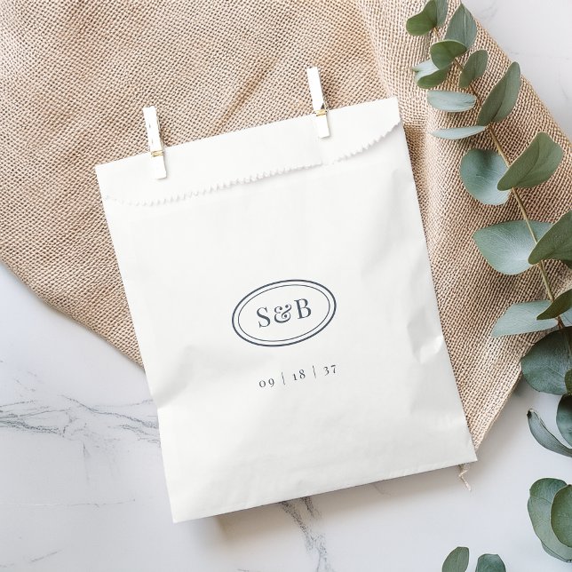 Sachets En Papier Mariage à monogramme ovale classique Navy (Créateur téléchargé)