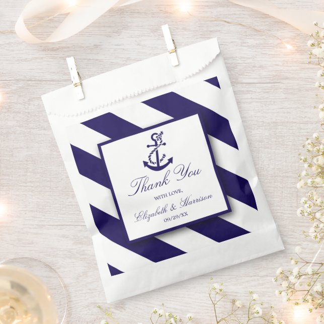 Sachets En Papier Mariage Ancre bleu marine (Coupé)