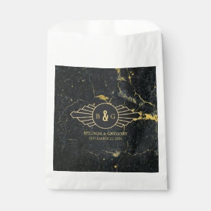 Sachets En Papier Mariage Art déco en marbre d'or noir