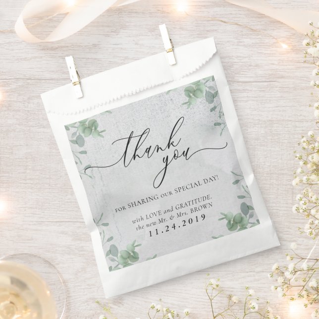 Sachets En Papier Mariage au eucalyptus propre simple formel minimal (Coupé)