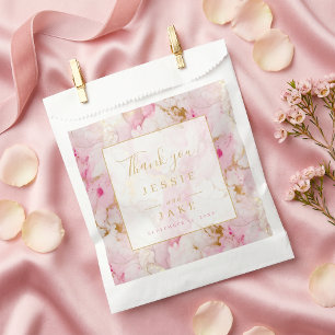 Sachets En Papier Mariage au marbre rose et or