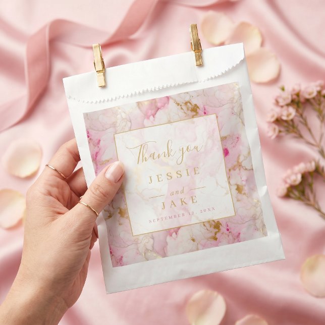 Sachets En Papier Mariage au marbre rose et or (Pink and gold marble wedding favor bag)