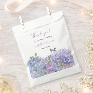 Sachets En Papier Mariage aux Hortensias à l'aquarelle Lilas & Bleu