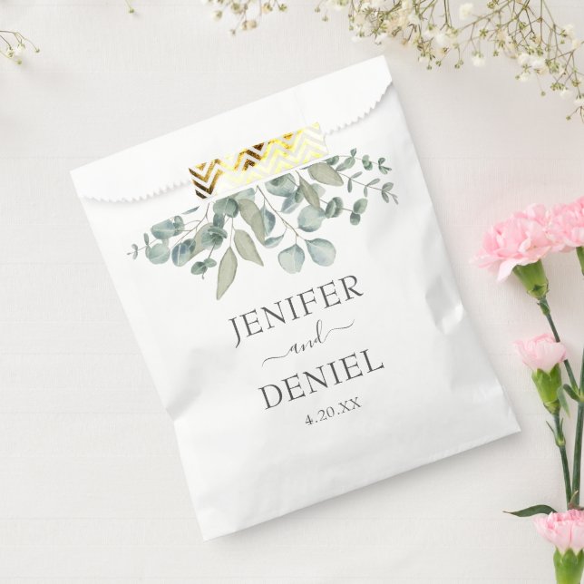 Sachets En Papier Mariage avec verdure d'eucalyptus (Scellé)