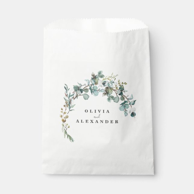Sachets En Papier Mariage avec verdure d'eucalyptus (Devant)