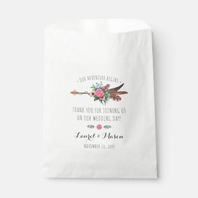 Sachets En Papier Mariage Bohème Rustique Flèche de Plumes Remerciem (Devant)