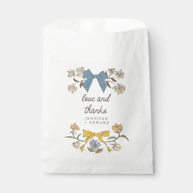 Sachets En Papier Mariage Boho Blue Yellow Bows and Blossoms (Devant)