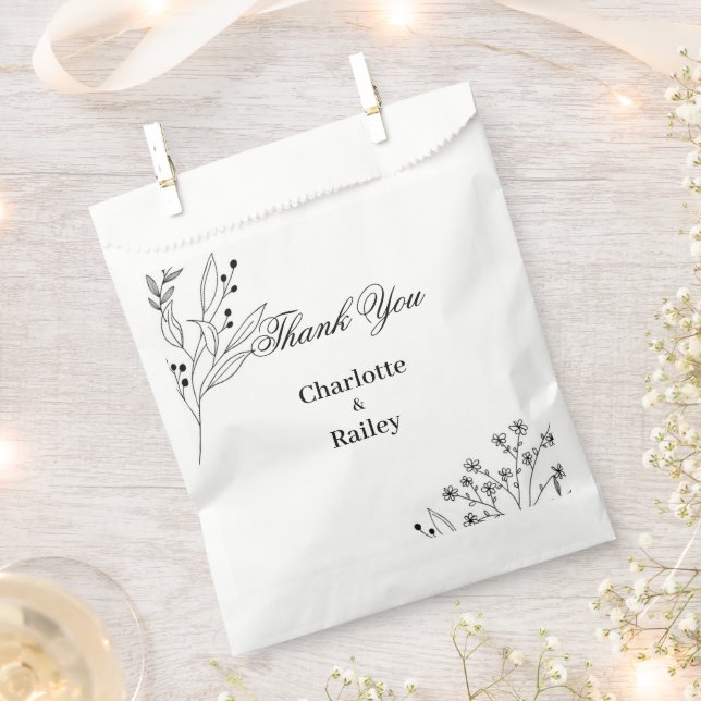 Sachets En Papier Mariage Boho floral noir et blanc (Coupé)
