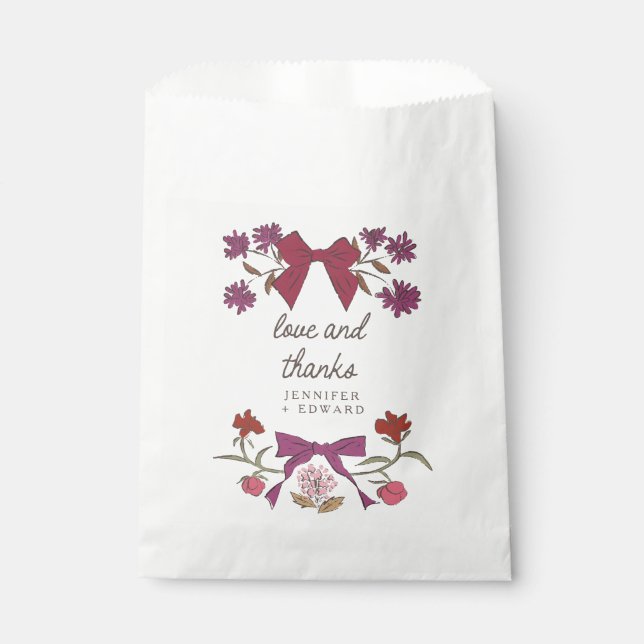 Sachets En Papier Mariage Boho Magenta Bows and Blossoms (Devant)