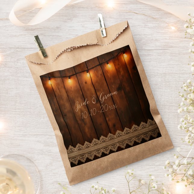 Sachets En Papier Mariage Bois Rustique et Dentelle (Coupé)