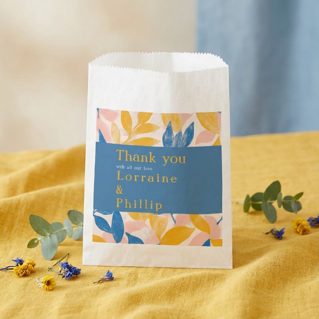 Sachets En Papier Mariage botanique bleu et jaune Merci (Blue and Yellow Leafy Botanical Wedding thank you Favor Bag.)