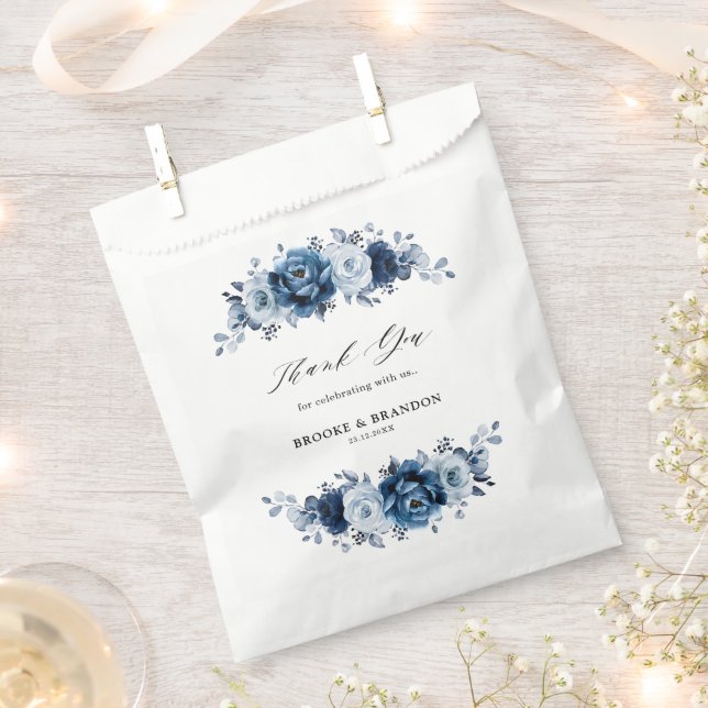 Sachets En Papier Mariage Botanique Floral Bleu Poussiéreux Ardoise  (Coupé)