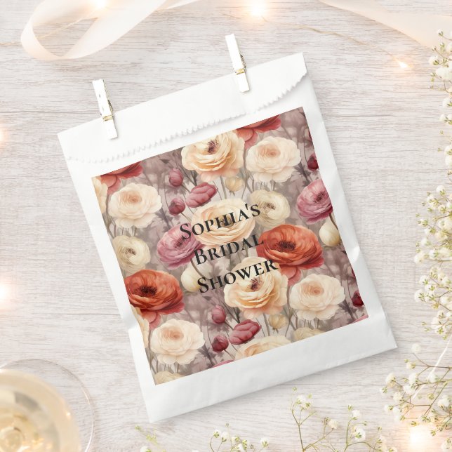 Sachets En Papier Mariage Burgundy Cream Fleurs de printemps (Coupé)