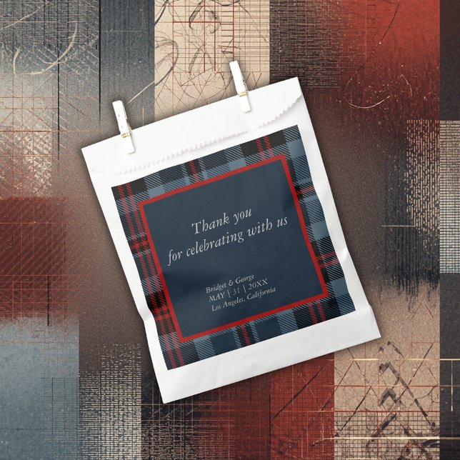 Sachets En Papier mariage campagnard écossais bleu (Créateur téléchargé)