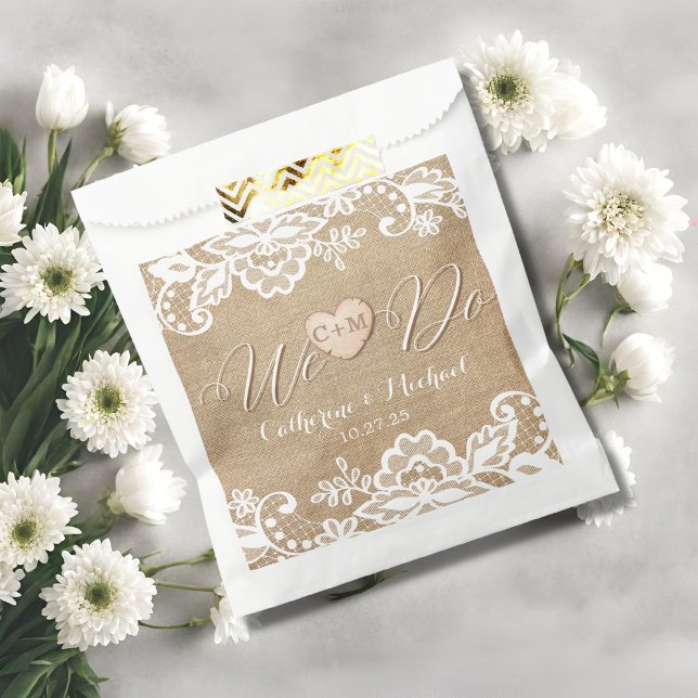 Sachets En Papier Mariage campagnard Rustique Burlap Et Dentelle (Créateur téléchargé)