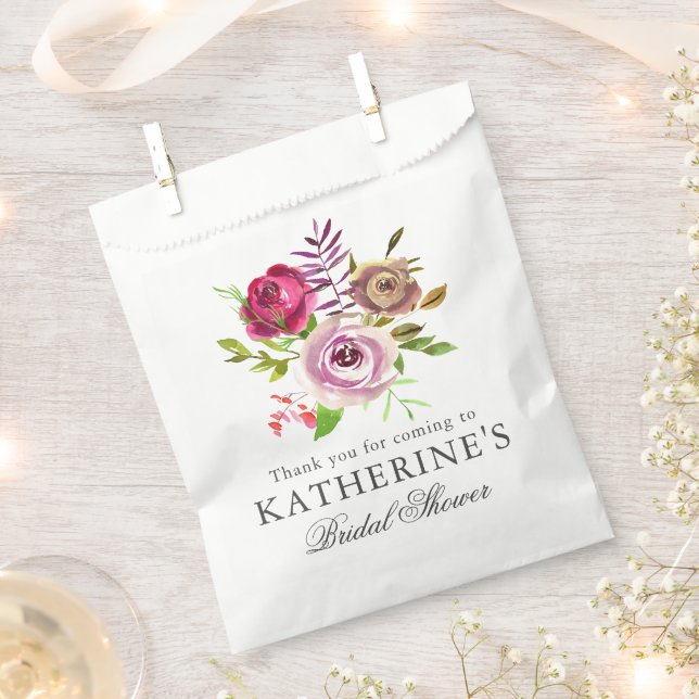 Sachets En Papier Mariage Chic Fuschia Rose Floral Personnalisé (Coupé)