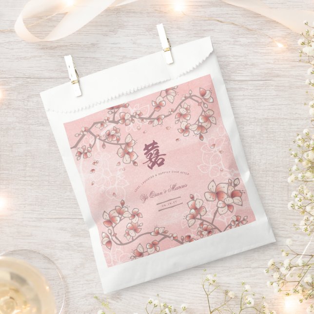 Sachets En Papier Mariage chinois à deux fleurs de pêche (Coupé)