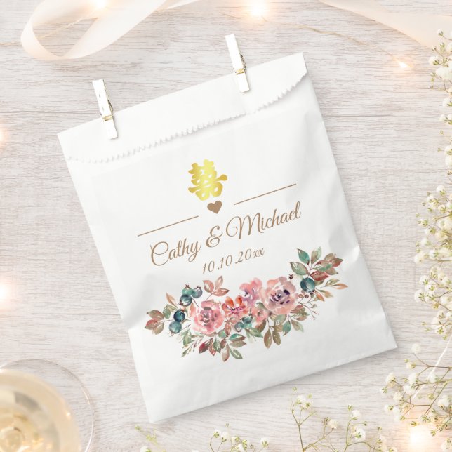 Sachets En Papier Mariage chinois élégant rustique poussiéreux rose  (Coupé)