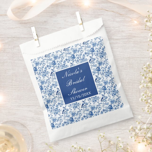 Sachets En Papier Mariage Chinoiserie Oiseaux Bleus et Fleurs Shower (Coupé)