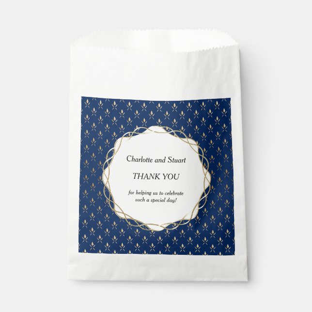 Sachets En Papier Mariage classique bleu et or (Devant)