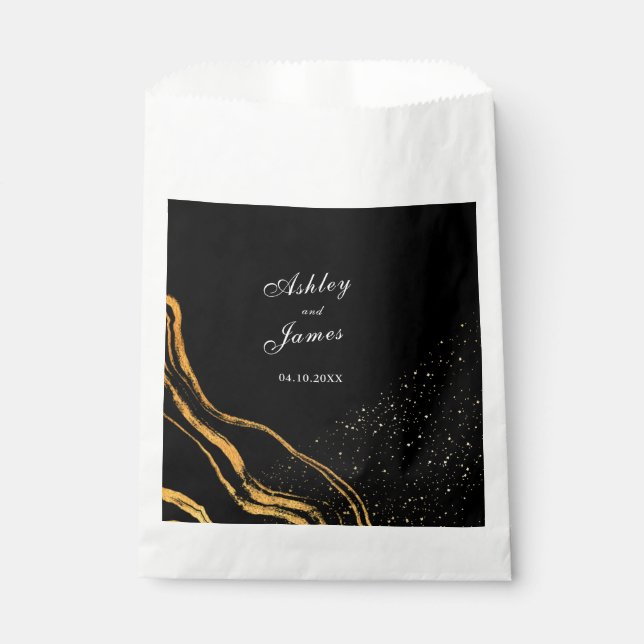 Sachets En Papier Mariage classique noir et or (Devant)
