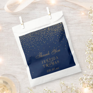 Sachets En Papier Mariage Confetti en or bleu marine et glam