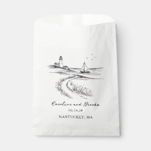 Sachets En Papier Mariage côtier dessiné à la main en noir et blanc