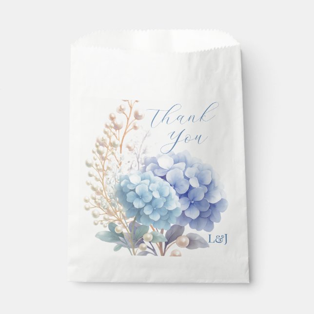 Sachets En Papier Mariage couleur bleu d'aquarelle romantique Pearl  (Devant)