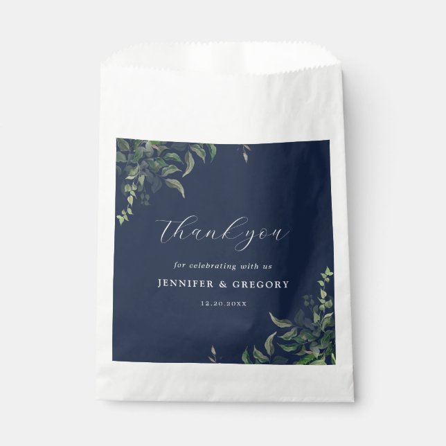 Sachets En Papier Mariage d'aquarelle botanique bleu marine (Devant)