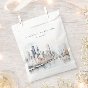 Sachets En Papier Mariage d'aquarelle de Chicago, Illinois City Scap