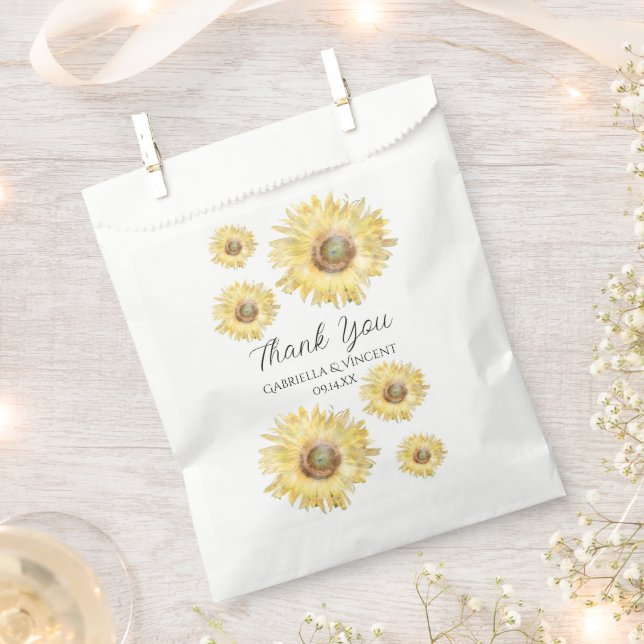 Sachets En Papier Mariage d'aquarelle des tournesols rayés jaunes (Coupé)