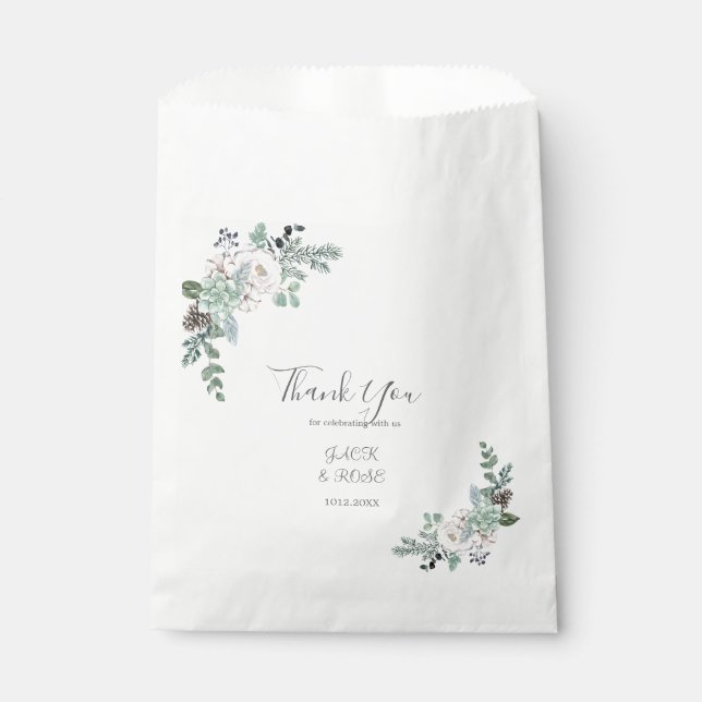 Sachets En Papier Mariage d'aquarelle d'hiver (Devant)