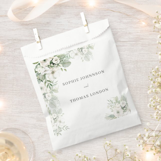 Sachets En Papier Mariage d'aquarelle vert pâle rose à  (Coupé)