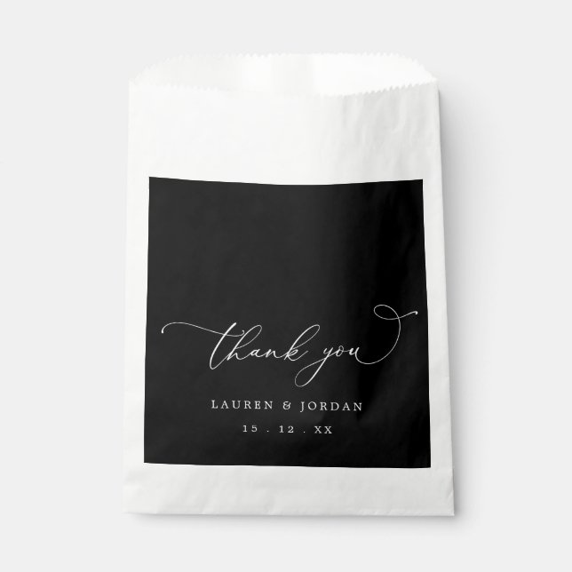 Sachets En Papier Mariage de calligraphie noire Merci (Devant)