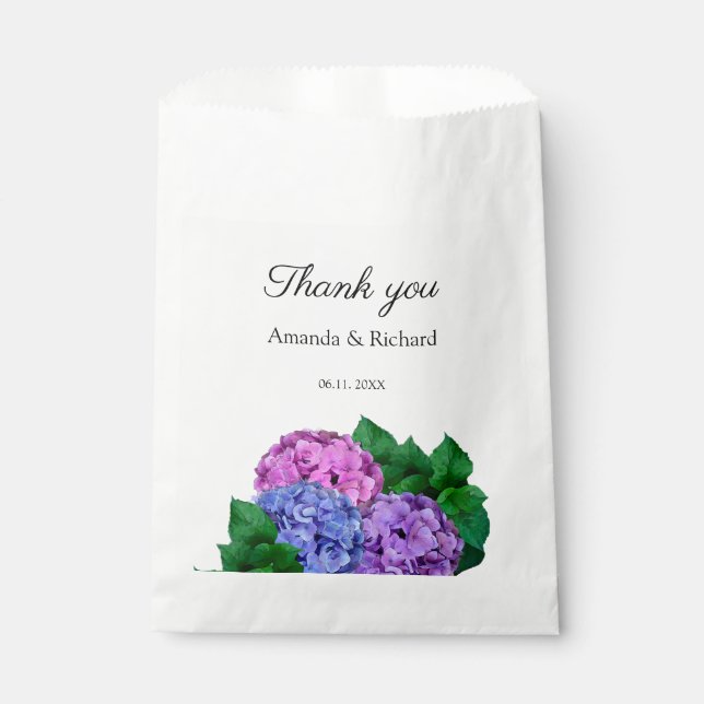 Sachets En Papier Mariage De Fleurs D'Hydrangée Bleue Et Rose (Devant)