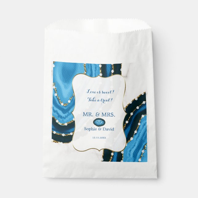 Sachets En Papier Mariage de l'agate Pearles de couleur bleu marine (Devant)