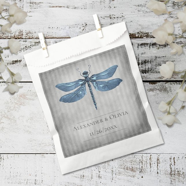 Sachets En Papier Mariage de libellules à bijoux bleu (Blue Jeweled Dragonfly Wedding Favor Bags)