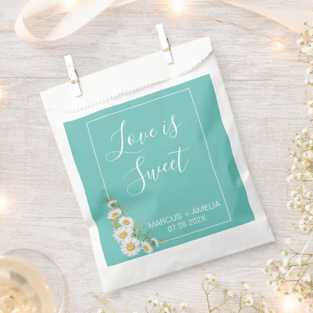 Sachets En Papier Mariage de marguerites Turquoises et blanches (Coupé)