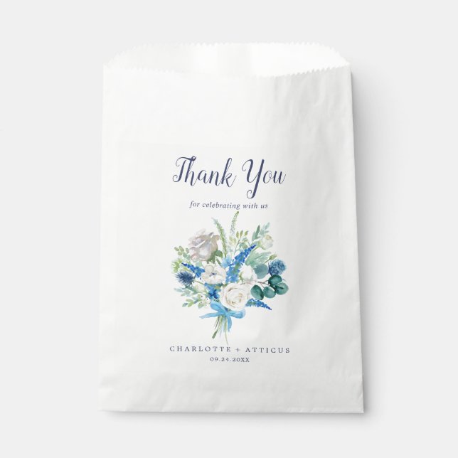 Sachets En Papier Mariage de Merci classique aux fleurs blanches (Devant)