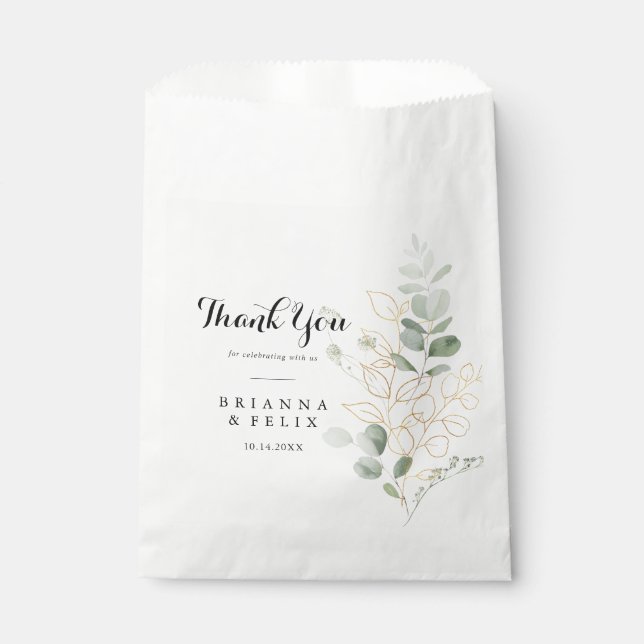 Sachets En Papier Mariage de Merci Gold Green Foliage (Devant)