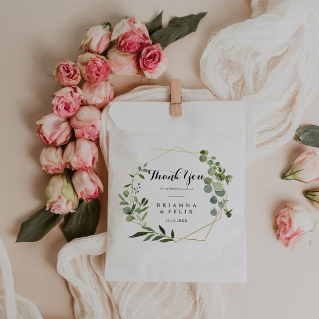 Sachets En Papier Mariage de Merci vert tropical d'or géométrique (Créateur téléchargé)