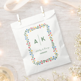 Sachets En Papier Mariage de monogramme de fleur sauvage d'art folkl