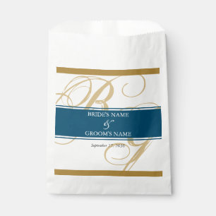 Sachets En Papier Mariage de monogramme or Blue Elegant