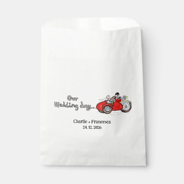 Sachets En Papier Mariage de moto et side-car de mariés (Devant)