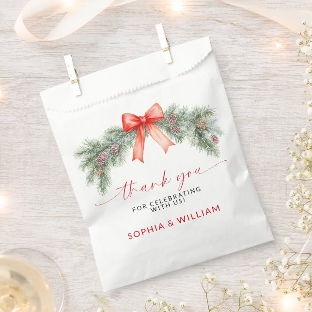Sachets En Papier Mariage de Noël à ruban rouge (Coupé)