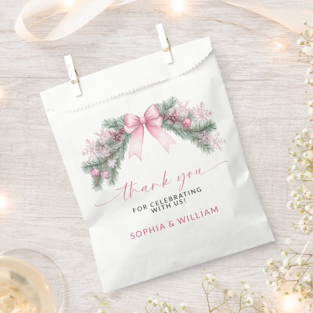 Sachets En Papier Mariage de Noël avec Ruban Rose (Coupé)