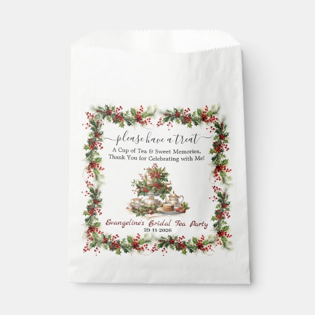 Sachets En Papier Mariage de Noël Fête de douche de houx Thé Temps P (Devant)